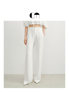 Fashionable White Acetate Suit Pants by Designer Commute Simple Elegant High Waist Wide Leg Trousers for Women Autumn Collection