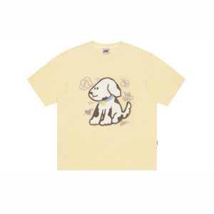 F426 Store Summer New American Casual Towel Embroidery Graffiti Dog Short Sleeve T-Shirt Cotton 100% Loose Fit Youth Fashion