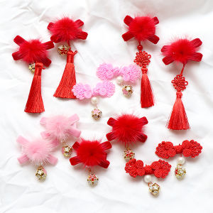 Hanfu Bell New Year Headdress Childrens Chinese Ancient Style Tang Suit Hair Accessories Baby Princess Tassel Girls Mink Hair New Year Barrettes