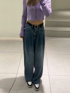 MANMI | Quần Jeans Dáng Rộng Cao Cổ Vintage Giảm Béo
