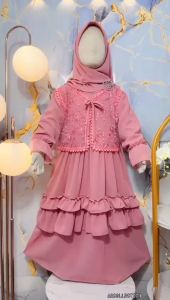(Gratis Bando Karakter) Raya Gamis Lebaran Anak Perempuan Import Muslim Kekinian Matt Ceruty Mix Rompi Allower Usia 3 - 12 Tahun Dress Kombinasi Rompi Baju Muslim Free Hijab Anak Perempuan Gamis Lebaran Anak Perempuan - Rumah Fahion