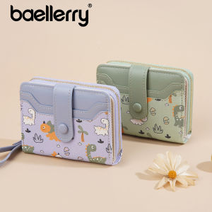 baellerry Cute Dinosaur Print Wallet for Women - Short Snap Button Design with RFID Blocking 6 Card Slots Slim Compact