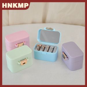 HNKMP Mini lưu trữ đồ trang sức hộp xách tay Home Travel bông tai vòng cổ lưu trữ trường hợp đối với phụ nữ nhẫn Organizer với gương hiển thị trường hợp
