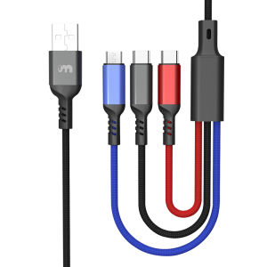 สายชาร์จข้อมูลความเร็วสูง 3-in-1 สำหรับ iPhone 14/13/12/11 pro Max คอมพิวเตอร์ iPad สายชาร์จอเนกประสงค์ Smart USB-C เป็น Micro USB