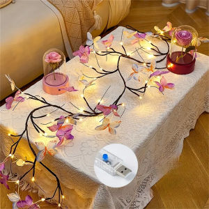 Đèn LED Dây Leo Hình Bướm Liễu 30 Đèn LED 1.3M 8 Chế Độ Sử Dụng Nguồn USB Ánh Sáng Trắng Ấm Đèn Dây Treo Trang Trí Nhà Cửa Trong Nhà