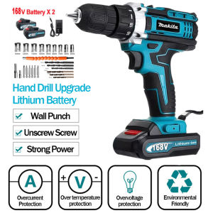 Makita Cordless Drill Heavy Duty Brushless 168V Japan Made Cordless Hand Drill Rechargeable Original Cordless Drill Charger Portable Electric Wireless Drill Power Tool Set With 2 Battery