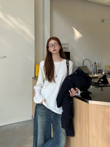 G Style Womens Fleece Lined Loose Long Sleeve Base Shirt Inner Wear T-Shirt Elegant Feel Autumn Collection White Color