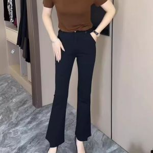 High Waist Black Asymmetrical Flared Pants Womens Summer Slimming Suit Pants Drapey Long Trousers Korean Style Casual Pants
