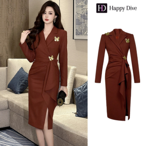 Happy Diva เดรสผู้หญิง เดรสสีแดง เดรสสูท  เดรสทำงาน เดรสไฮโซ เดรสวินเทจ เดรสออกงาน เดรสปาร์ตี้ ชุดราตรี 51221