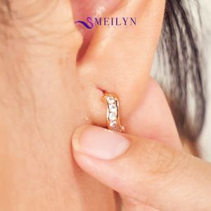 MEILYN Anting Klip Emas Baris Motif Ombak Kasual Lapis Emas 0261210269