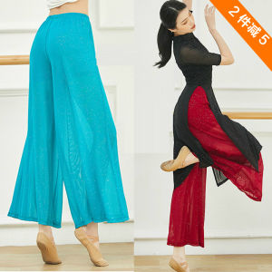 Elegant Wide Leg Pants Mesh Body Practice Clothes Loose Modern Dance Yoga Straight Leg Long Trousers Womens Fitness Apparel