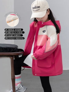 Áo Khoác Lót Lông Cừu Dày Cho Bé Gái Mùa Đông 2024 Áo Khoác Trẻ Em Dày Bằng Cotton Pha Polyester Thường Ngày Có Mũ Trùm Đầu