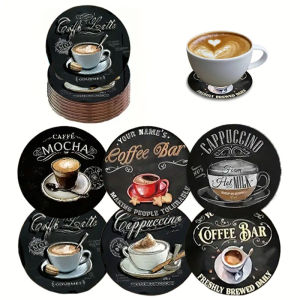 แผ่นรองแก้วไม้กันลื่นลายถ้วยกาแฟ 6 ชุด เหมาะสำหรับตกแต่งกันลื่นในบาร์และคาเฟ่