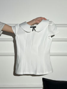 AUDISTY | Áo Blouse Tay Ngắn Cổ Peter Pan Phong Cách Hàn Quốc Thiết Kế Mới Xuân Hè 2026