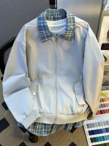 แจ็คเก็ตบินแบบย้อนยุคสไตล์วิทยาลัยสำหรับผู้ชาย ทรงหลวม คอโปโล สไตล์อเมริกัน แจ็คเก็ตฤดูใบไม้ร่วง แจ็คเก็ตแบบสวมหัว แจ็คเก็ตแบบสวมหัว