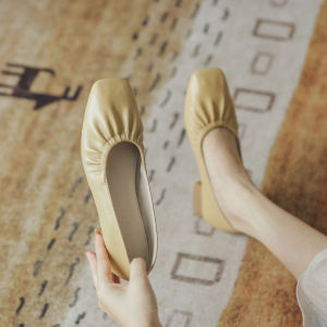 Korean Style Foldable Retro One-Pedal Milk Shoes Versatile Simple Shallow Heel Work Shoes for Youth in Artificial Leather