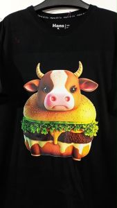 Kaos Pria Premium 3 Dimensi Tshirt 0blong Animasi Hamburger Cow Katun 24s 100% H096 By Hans & co