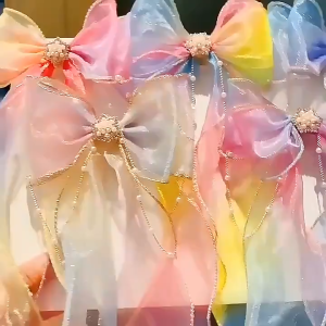 (WESHOP) 👑 Gradient Princess Crown Bow Hair Clips | Elegant Multicolor Hairpins for Kids 💕 Sweet & Charming Look-CSW1018