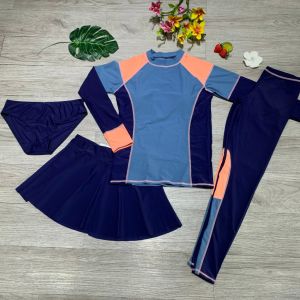 Set đồ bơi nữ 4 chi tiết áo tay dài quần dài quần váy chất thun lạnh quảng châu cao cấp có đệm ngực BINSPORTS BHN038