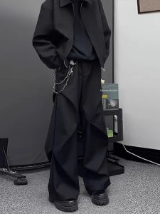 Pleated Sabre Tapered Wide-leg Mens Casual Pants