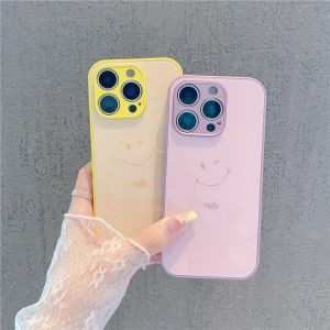 Womens Smile Face Glass Phone Case Protective Cover for iPhone 17/16 Promax Xiaomi 17/15 Huawei Pura80 Mate70/60 Couples Vivos30 Redmi K80