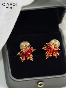 Zircon Red Maple Leaf No-Piercing Earrings