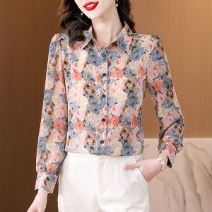 DAIXIANGFEIZI | Floral Chiffon Long-sleeved Blouse