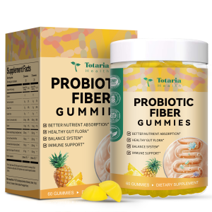 Totaria 9-in-1 Probiotic Fiber Gummies for Adults & Teens Fiber Supplement Pro with 5 Billion CFU Bacillus Coagulans ACV for Digestive & Gut Wellness 60 Gummies