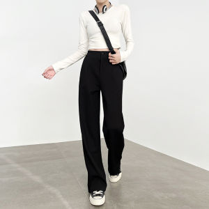 High Waist Straight Leg Trousers Womens Spring Autumn 2025 New Narrow Version Suit Pants Drapey Casual Wide Leg Pants