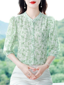 DAIXIANGFEIZI | Floral Chiffon Womens Shirt Three-quarter Sleeves Spring Summer