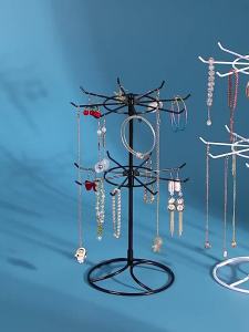 2 Layer Jewelry Display Rack 360 Rotation Rotating Rack Tabletop Necklace Stand With Hooks Jewelry Jewelry Storage Rack