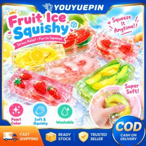 YOUYUEPIN Fruit Ice Squishy Toy Transparent Slow Rising Stress Relief Fidget Cube Washable Soft Jelly Squeeze Toy For Anxiety Relief Kids Gift