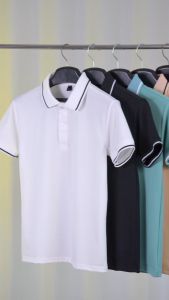 Áo thun polo nam vải cá sấu phối sọc viền tay viền cổ Everest 15 màu