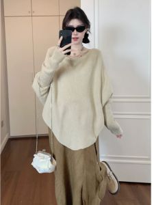 BINKAFENNY | เสื้อสเวตเตอร์คอกลมแขนยาวหลวมๆ ทรงเข้ารูปสไตล์เกาหลีสำหรับผู้หญิงในฤดูใบไม้ร่วงและฤดูหนาว