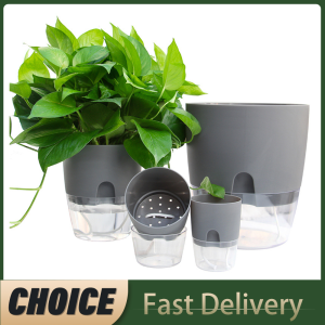 Transparent Double Layer Plastic Flower Pot Self Watering Flowerpot Cotton Rope Watering Plant Pot with Injection Port