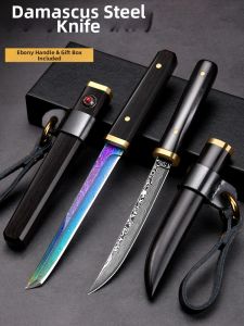 GANGWO | Dao Trái Cây Di Động Thép Damascus Tay Cầm Gỗ Hồng