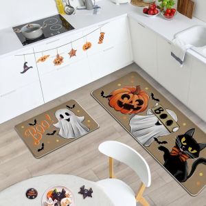 Bộ Thảm Nhà Bếp Halloween VIKAMA Thảm Trải Sàn Hình Mèo Đen Ma Quái Trick Or Treat Cho Lối Vào Trang Trí Nhà Cửa Ngày Lễ Nghệ Thuật Thẩm Mỹ Cao Cấp 100% Polyester