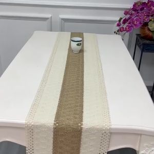 Table Runner 4/6/8/10 Seater Cotton Linen Table Flag Splicing Two-color Braid with Tassel Home Decor