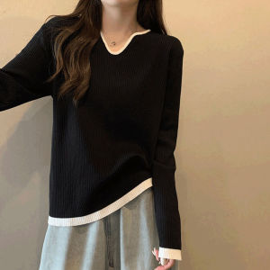 Lieoyuarn | Double-Sided Dralon Warm Top V-Neck Color Block Long Sleeve Autumn Winter