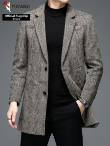 TUCANO | Autumn Winter Mens Long Check Wool Coat
