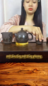 Ấm Chén Pha Trà Tử Sa Tây Thi Thay Đổi Màu Sắc Khi Gặp Nước Nóng - Ấm Trà Long Phụng Minh Kèm Hộp Đựng Cao Cấp