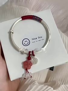 2025 สร้อยข้อมือเงินบริสุทธิ์ลายเมฆสำหรับผู้หญิง 999 สร้อยข้อมือเงินแท้แบบโบราณเรเคลือบเงาสำหรับของขวัญวันเกิดแฟน