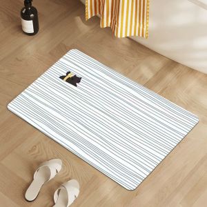VIKAMA Striped Bath Mat Non-Slip Super Absorbent Cute Cat Line Pattern Floor Rug Washable Mat for Bathroom Entryway Home Decor