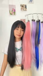 Rambut palsu wig halus hair clip highlight yang panjang jepit extension extention warna warni wanita anak remaja perempuan Hairclip Hair Clip On Extention Ombre Warna Warni Hairpiece