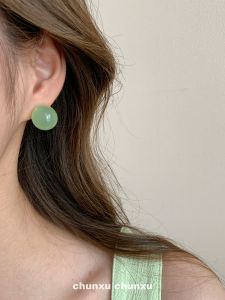 Fresh New Chinese Style round Bead Earrings Spring Green Jelly Color Alloy Ear Cuffs Womens Fashion Jewelry Ear Decor