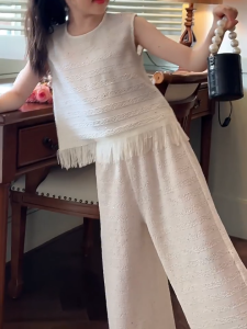 Balale OOTD Fashion Anak Perempuan Setelan bergaya tanpa lengan Desain rumbai Bernapas dan sejuk