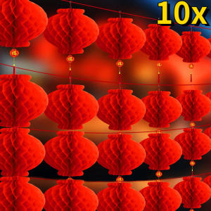 10 chiếc đèn lồng tổ ong Đỏ gấp giấy nhựa đèn lồng treo Lễ Hội Mùa Xuân Trung Quốc trang trí nhà trung thu