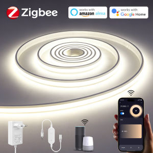 Zigbee 24V Self-Adhesive Neon LED Strip COB Lights with Smart LED Controller Switch Tuya Wifi Dimmable LED Tape for Wall Decor