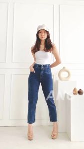 Celana Boyfriend Jeans Fashion Wanita - Celana BF V Pocket Navy VV