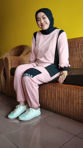 Setelan Baju Olahraga Senam Rocella Wanita Kaos Atasan Jovanca Dan Celana Jogging Bahan Cotton Combed